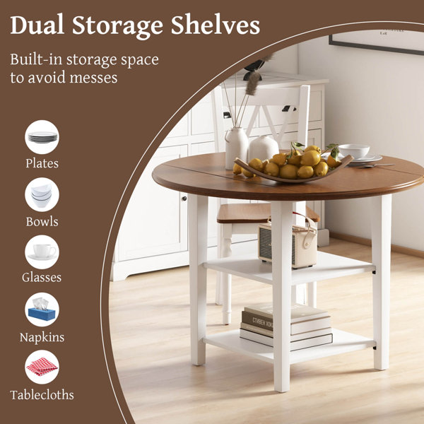 Ebern Designs 42.5" Drop Leaf Kitchen Table With Storage Shelves ...